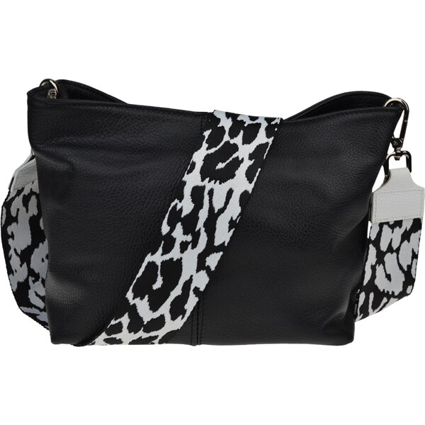 Čierna kožená talianska crossbody kabelka Batilda Nera s prídavným 53199647