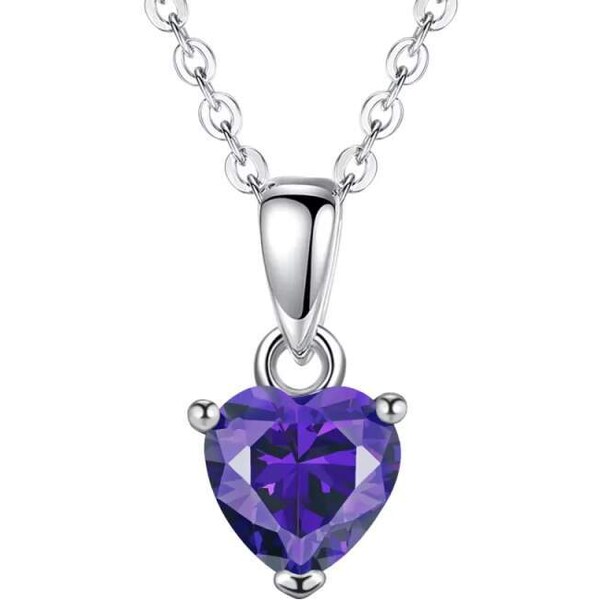 Glory Strieborný nahrdelník Happy s fialovým srdiečkom CYD801-2 53199075