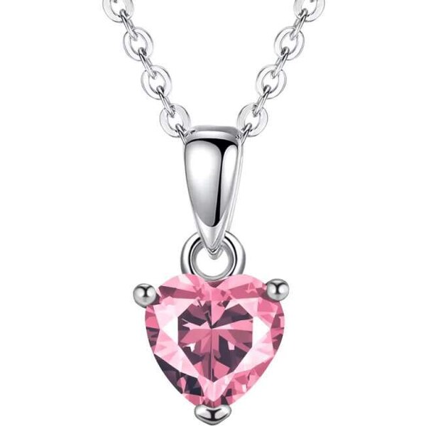 Glory Strieborný nahrdelník Happy s ružovým srdiečkom CYD801-10 53199083