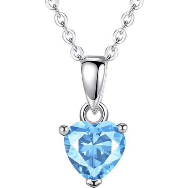 Glory Strieborný nahrdelník Happy s aquamarine srdiečkom CYD801-3 53199076