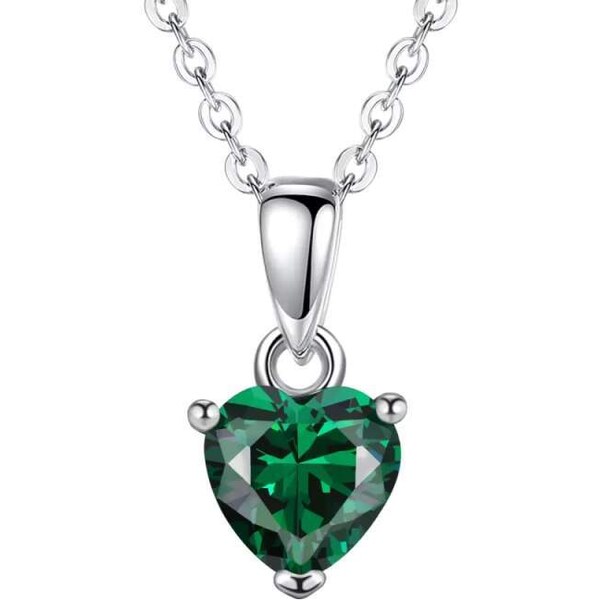 Glory Strieborný nahrdelník Happy s tmavozeleným srdiečkom CYD801-5 53199078