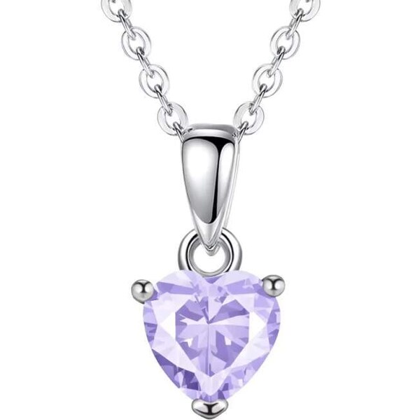 Glory Strieborný nahrdelník Happy so svetlofialovým srdiečkom CYD801-6 53199079