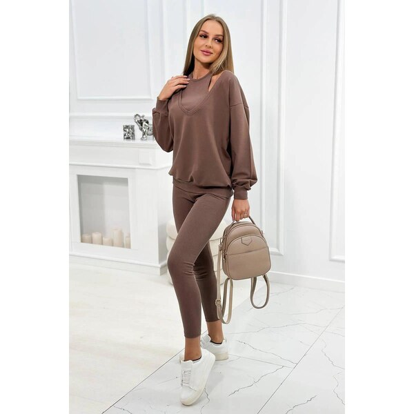 MladaModa 3-dielny set mikina + top + legíny model 9441 farba mocca 53200249