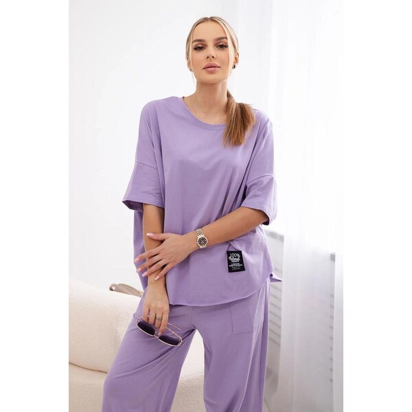 MladaModa 2-dielna bavlnená súprava blúzky a trojštvrťových teplákov 53200282