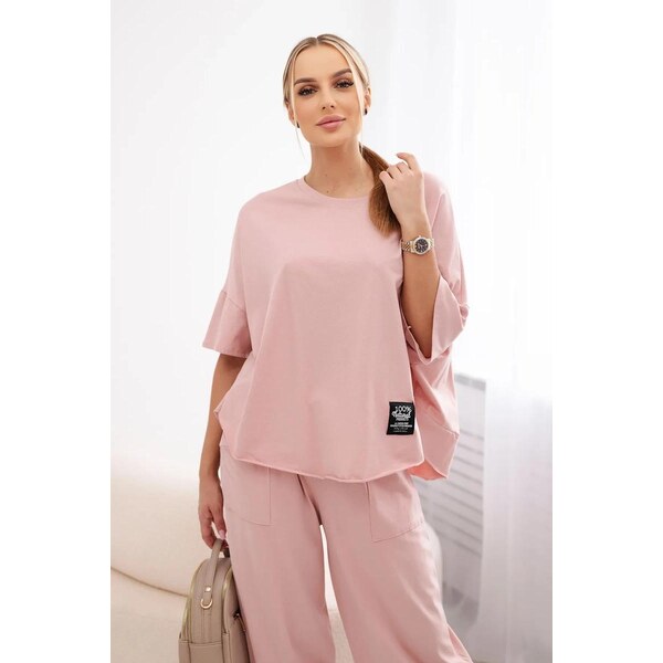 MladaModa 2-dielna bavlnená súprava blúzky a trojštvrťových teplákov 53200284