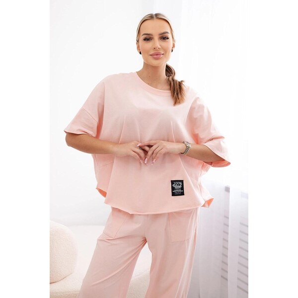 MladaModa 2-dielna bavlnená súprava blúzky a trojštvrťových teplákov 53200291