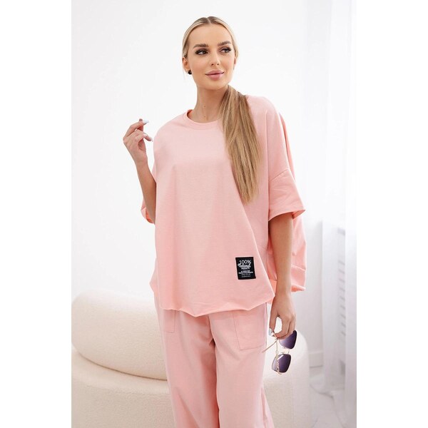 MladaModa 2-dielna bavlnená súprava blúzky a trojštvrťových teplákov 53200301