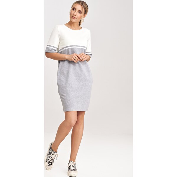 FIGL Sivo-smotanové šaty s krátkym rukávom M1028 Grey-ecru 53240816