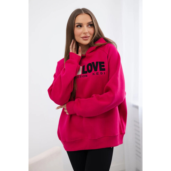 K-Fashion Zateplená bavlnená mikina s kapucňou Love fuchsia 53255168