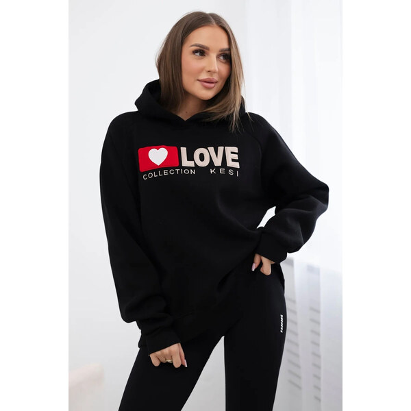 K-Fashion Zateplená bavlnená mikina s kapucňou Love black 53255169