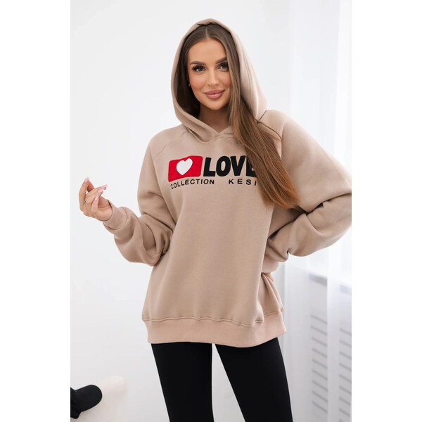 K-Fashion Zateplená bavlnená mikina s kapucňou Love dark beige 53255170