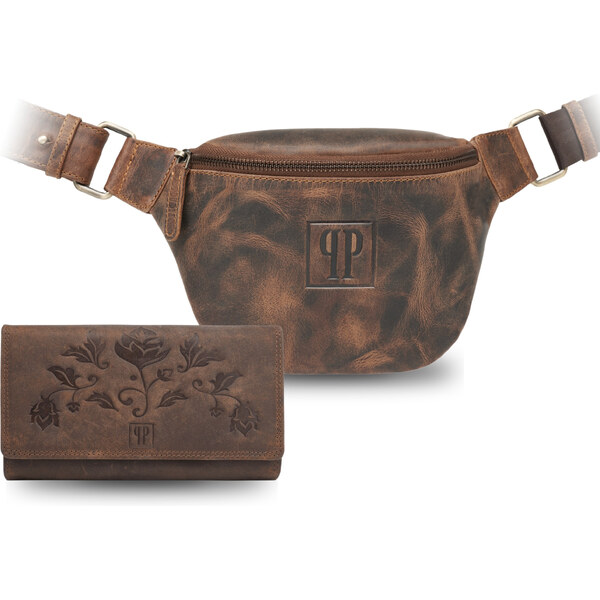 Paolo Peruzzi Dámsky set kožená peňaženka + ľadvinka ZUP-106-HBR | 53268655