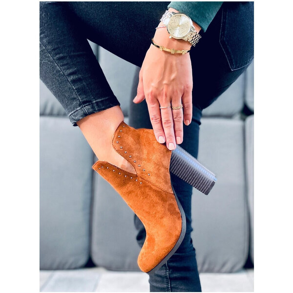 Dámske členkové topánky so stĺpovým podpätkom UK11P Brown Camel - 53392289