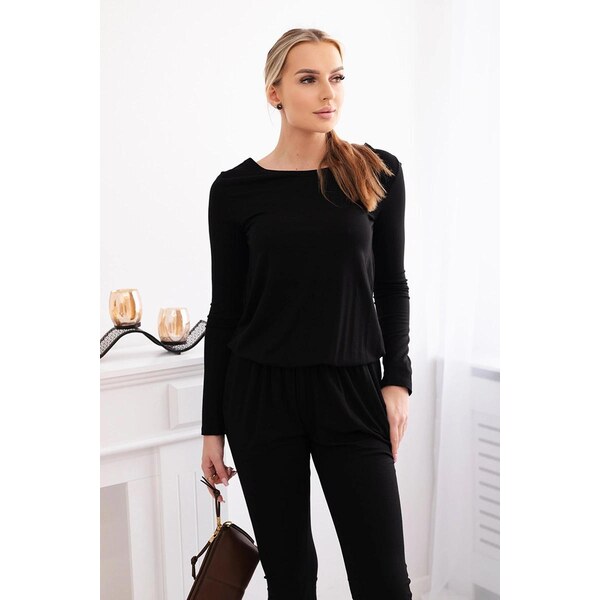 MladaModa Viskózový overal s gumičkou v páse model M1065 čierny 57983964