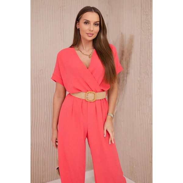 MladaModa Elegantný overal s ozdobným opaskom model 5877 neónovo 58163611