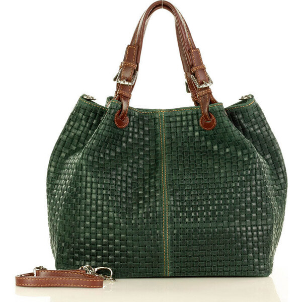 GENUINE LEATHER MARCO MAZZINI Kožená kabelka Carina Treccia | zelená 53487293