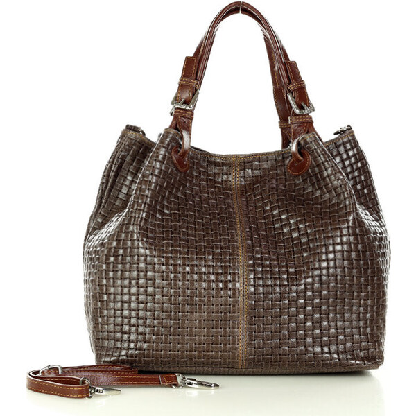 GENUINE LEATHER MARCO MAZZINI Kožená kabelka Carina Treccia | Hnedá 53487295