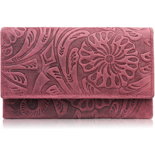 Paolo Peruzzi Dámska kožená peňaženka vintage, kvetinová | ružová T 53487304