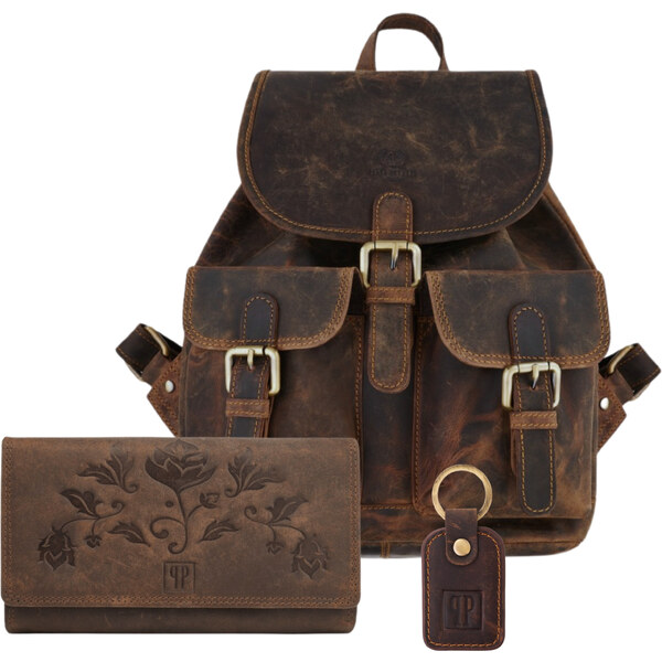 PAOLO PERUZZI Dámska darčeková sada Kožený batoh, peňaženka a kľúčenka 53825726