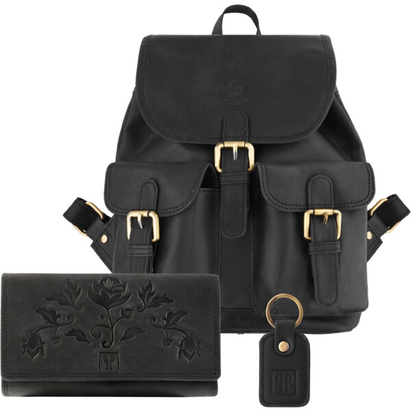 PAOLO PERUZZI Dámska darčeková sada Kožený batoh, peňaženka a kľúčenka 53825727