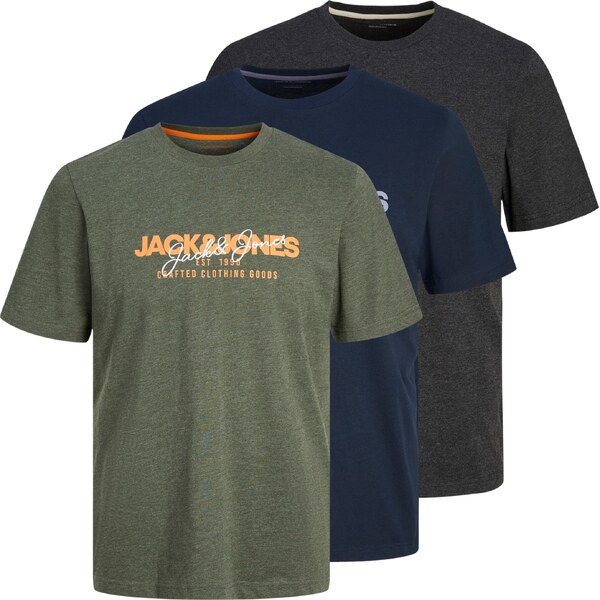 JACK & JONES Tričko JJAlvis námornícka modrá / tmavosivá / zelená 63594346