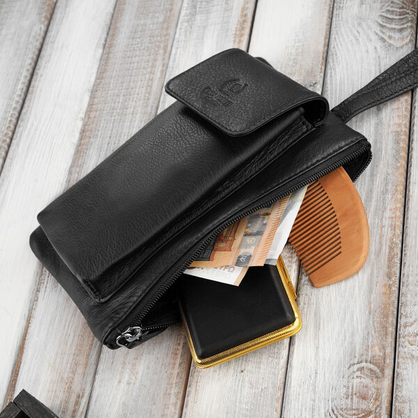 PAOLO PERUZZI Pánske kožené vrecko etue | čierna T-90-BL 53911858