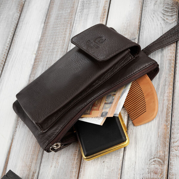 PAOLO PERUZZI Pánske kožené vrecko etue | hnedá T-90-BR 53911871