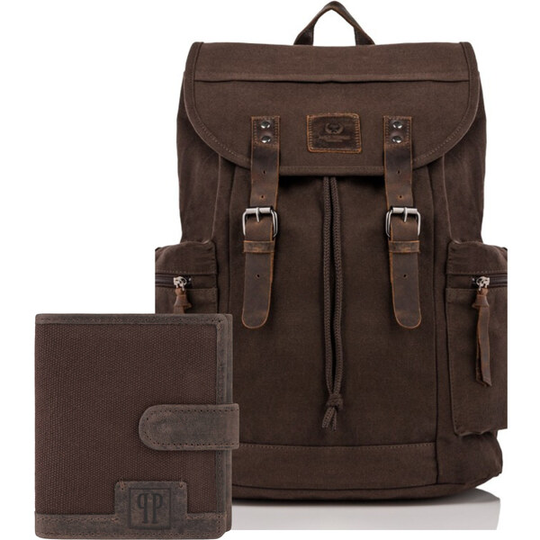 PAOLO PERUZZI Pánsky set batoh a peňaženka VINTAGE | hnedá ZUP-22-BR 53911872