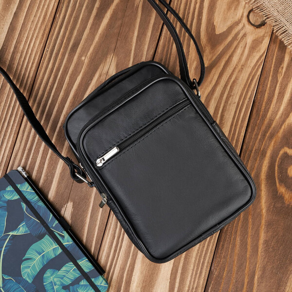 ABRUZZO Pánska priestranná kožená taška cez rameno | čierna ABR-01 53936221