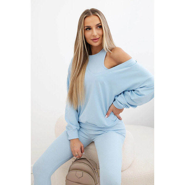 K-Fashion 3-dielny set mikina + top + legíny modrá 44561967