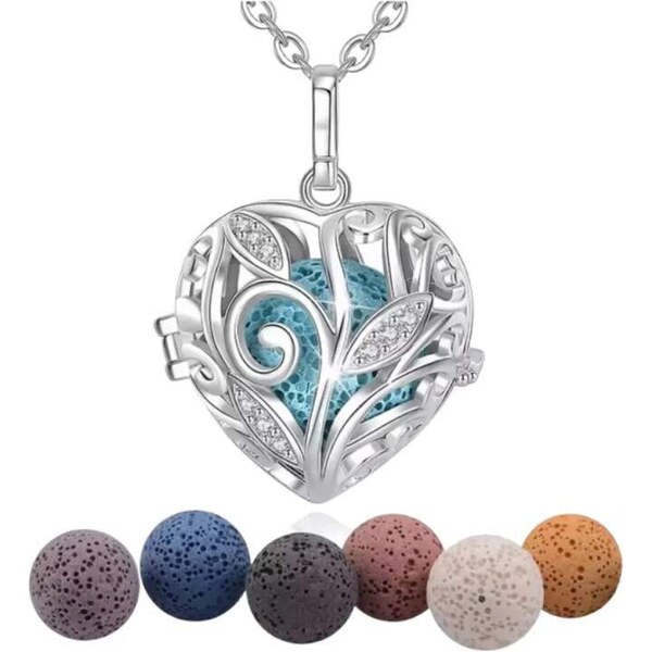 Glory Aroma difúzny náhrdelník Srdce so zirkónovými listami lávové 53991486