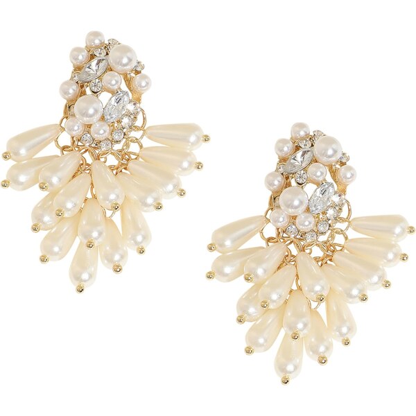 SOHI Náušnice Bhoomika zlatá / priehľadná / perlovo biela 54353605