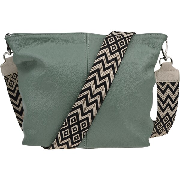 Zelená kožená talianska crossbody kabelka Prisca Khaki s prídavným 54099780