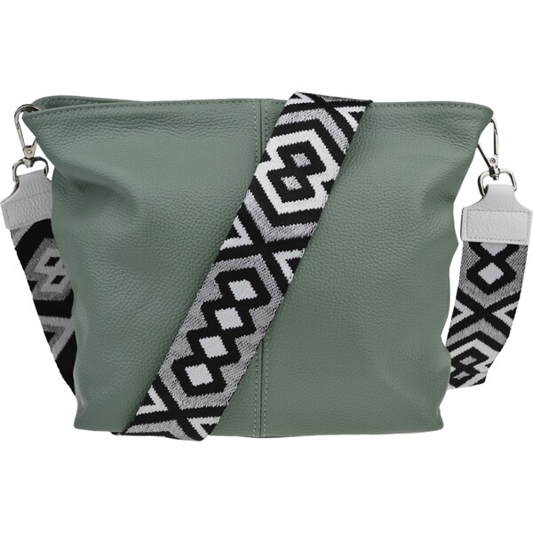 Zelená kožená talianska crossbody kabelka Prisca Khaki s prídavným 54099781