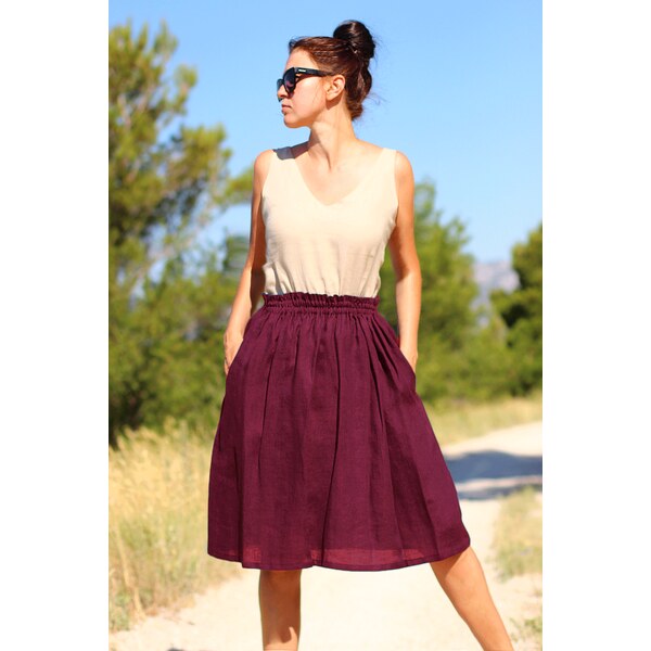 Lotika Linen Ľanová sukňa s riaseným pásom 63334175