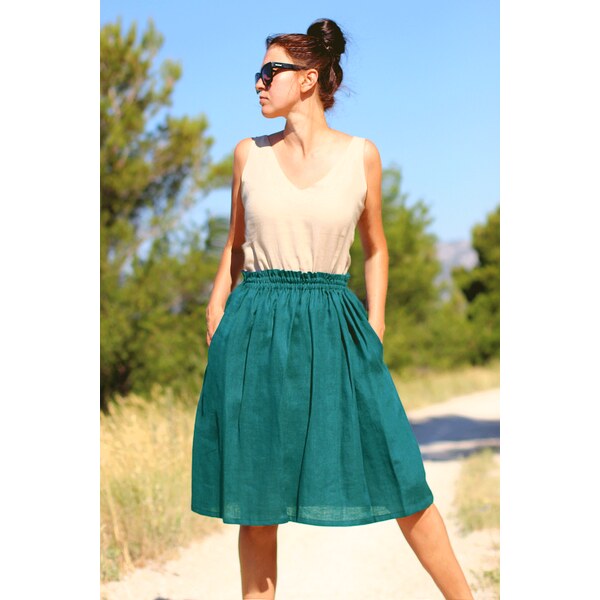 Lotika Linen Ľanová sukňa s riaseným pásom 63334177
