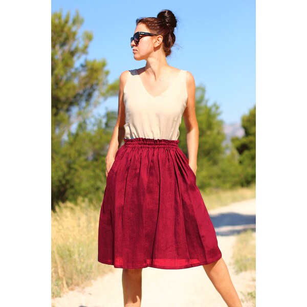 Lotika Linen Ľanová sukňa s riaseným pásom 63334176