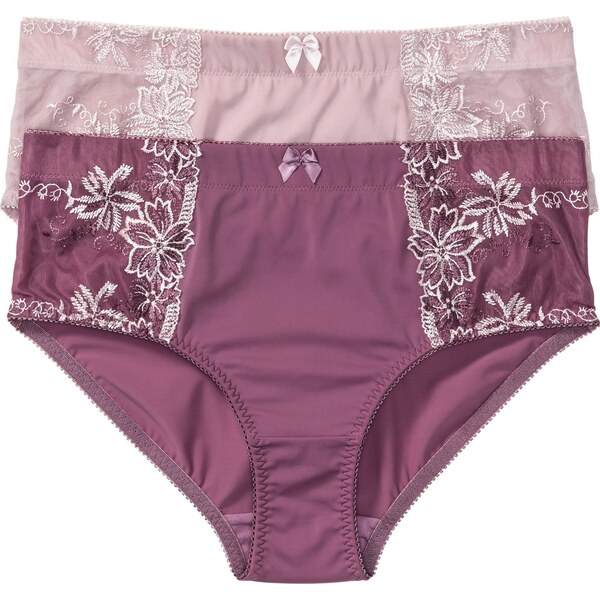bonprix Tvarujúce nohavičky s výšivkou 2 ks, farba fialová 44732117