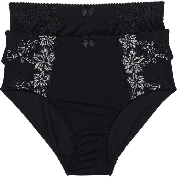 bonprix Tvarujúce nohavičky s výšivkou 2 ks, farba čierna 44791104