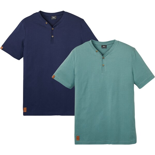 bonprix Tričko s gombičkami (2 ks), z čistej bio bavlny, farba modrá 45102353