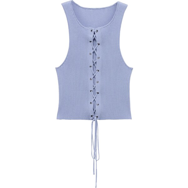 MANGO Vyšívaný top Andiamo modrosivá 54636599