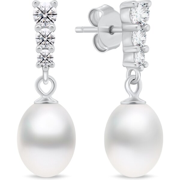 Brilio Silver Pôvabné strieborné náušnice so zirkónmi a perlou EA1046W 66586512