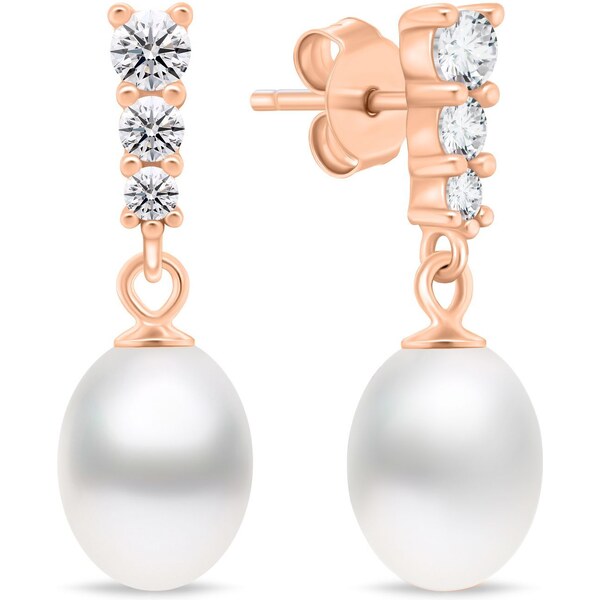Brilio Silver Pôvabné bronzové náušnice so zirkónmi a perlou EA1046R 66585943