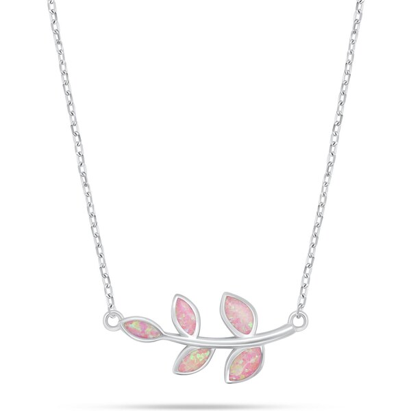 Brilio Silver Slušivý strieborný náhrdelník lístky s ružovým opálom 66590528