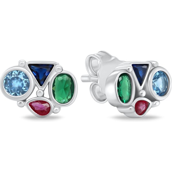 Brilio Silver Pôvabné strieborné náušnice s farebnými zirkónmi 66586349