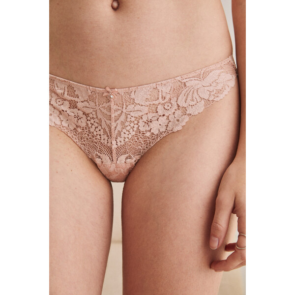 womensecret Ružové brazílské nohavičky z čipky a mikrovlákna 50876173
