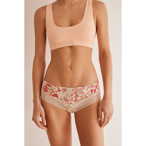 womensecret Modré široké nohavičky z brazílskej čipky s kvetinovým 50876347