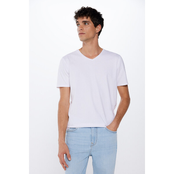 SPRINGFIELD Pánske lycrové tričko s výstrihom do V 55313013