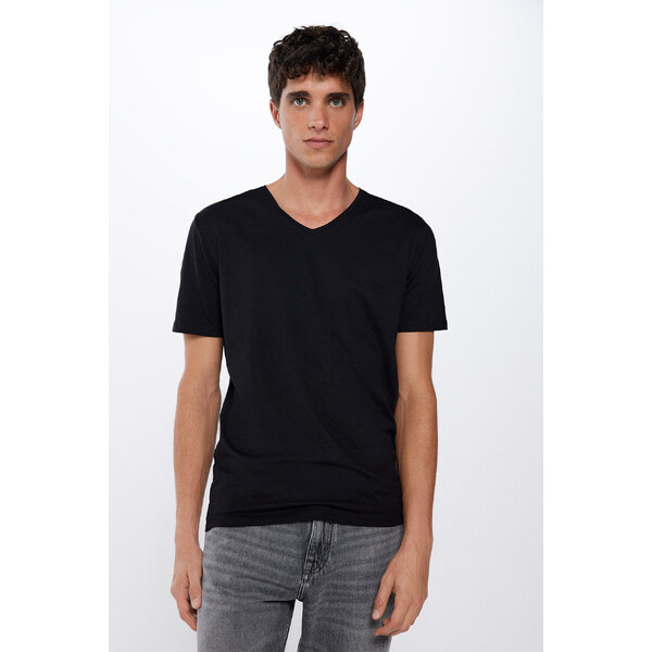 SPRINGFIELD Pánske lycrové tričko s výstrihom do V 55313011