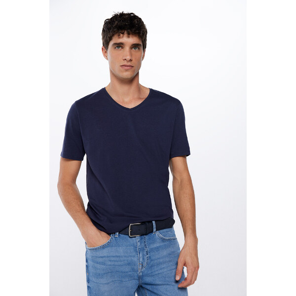 SPRINGFIELD Pánske lycrové tričko s výstrihom do V 55313012